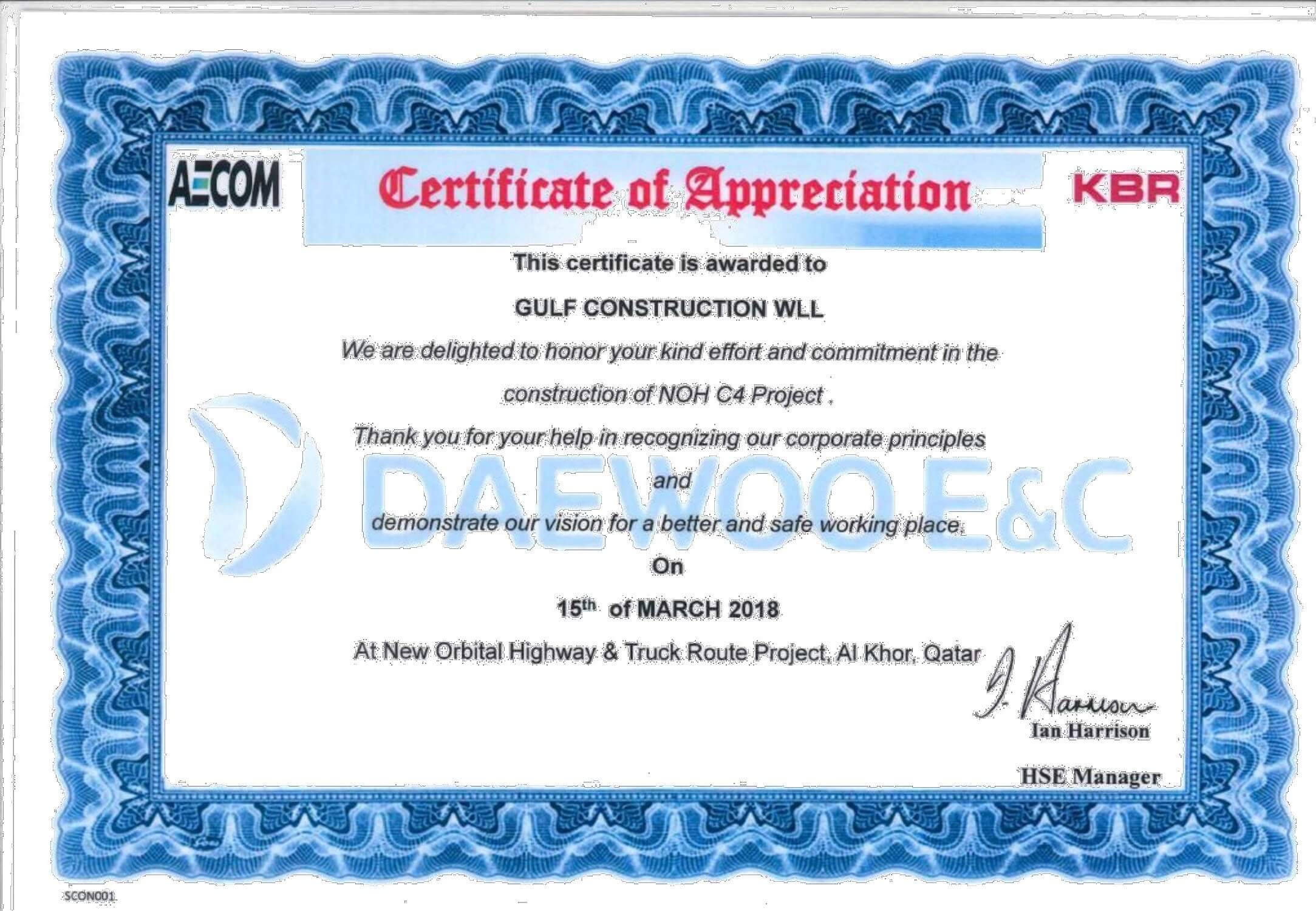 AECOM & KBR Certificate of Appreciation