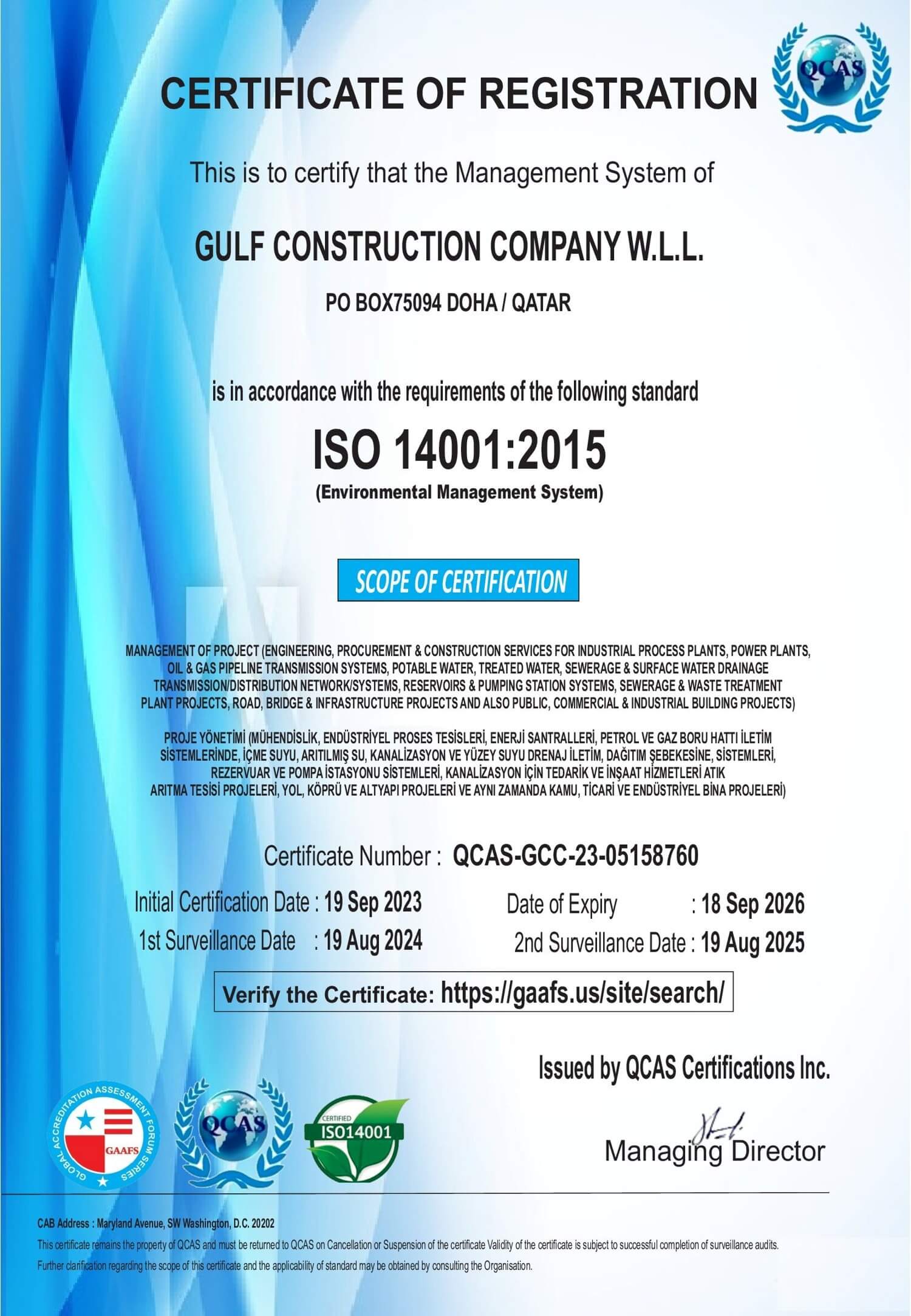 ISO 14001:2015 Certificate