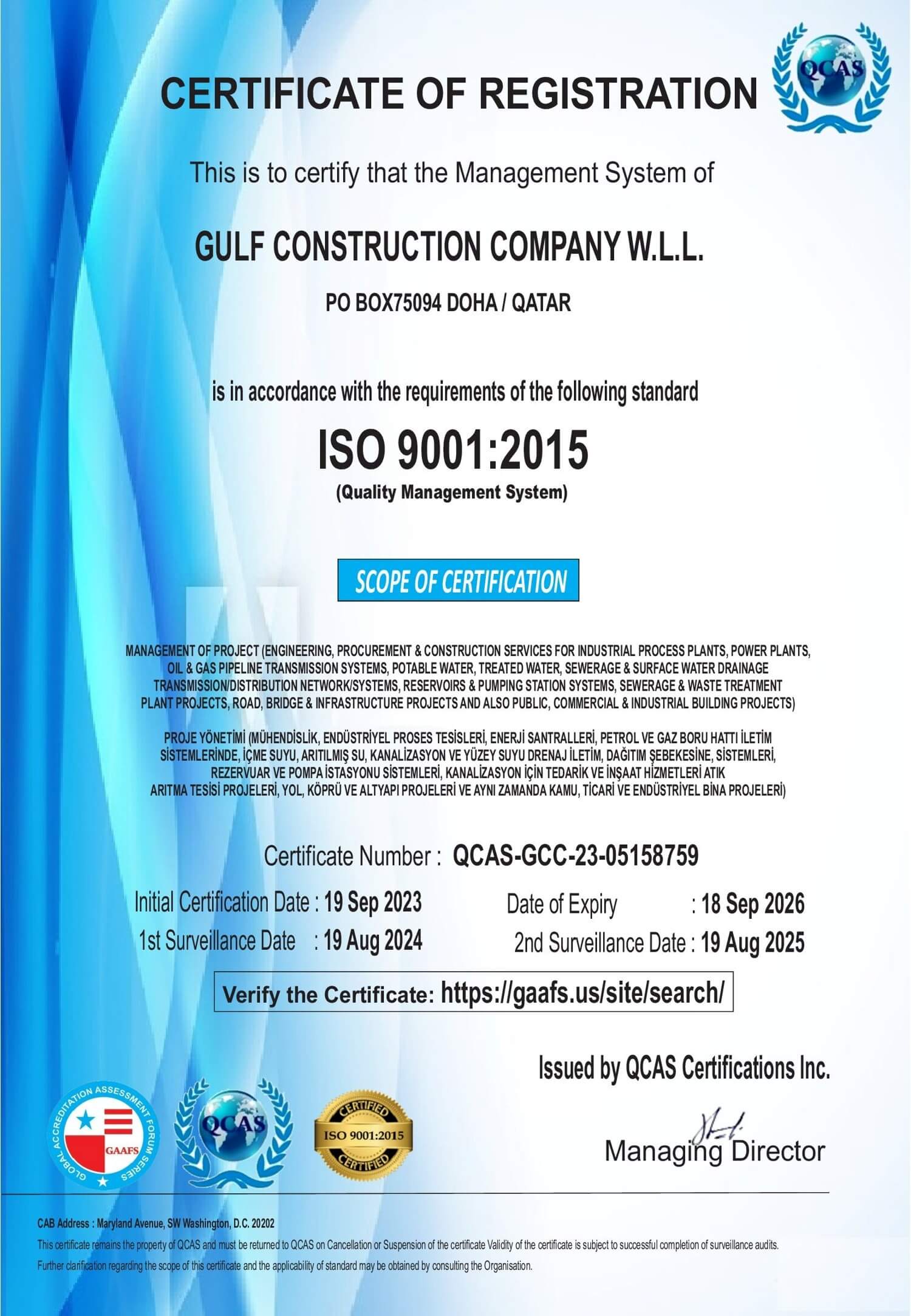 ISO 9001:2015 Certificate