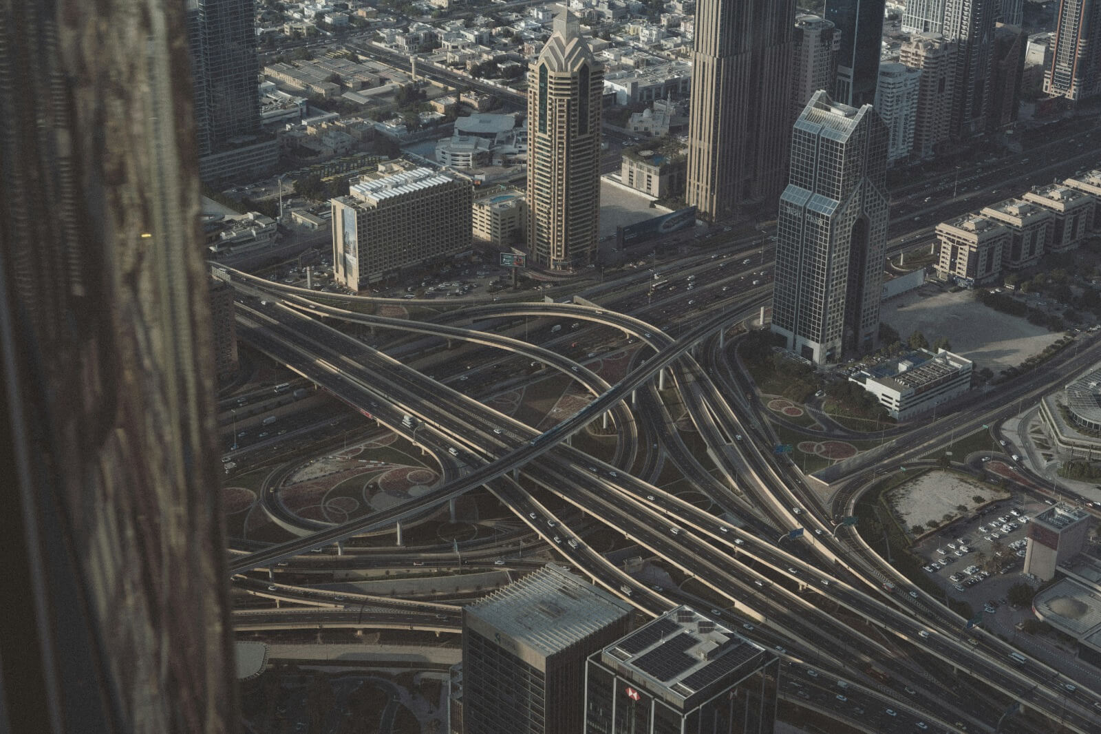 Major highway infrastructure through a modern city